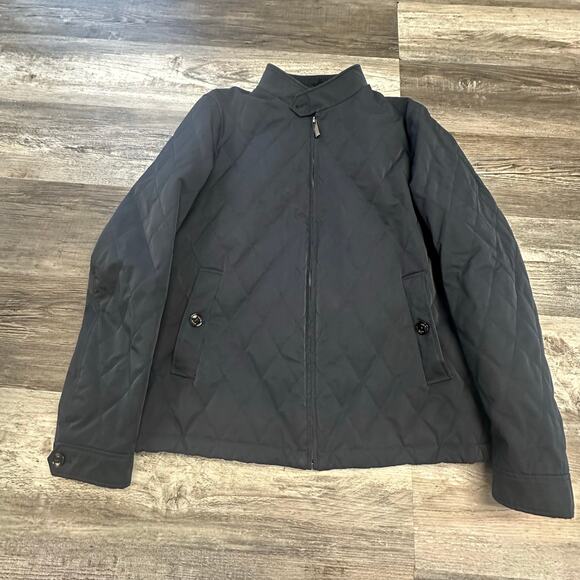 Ted Baker Jacket Quilted Navy Blue Geometric Lined Full Zip Winter Mens 4 S / M - Picture 1 of 10